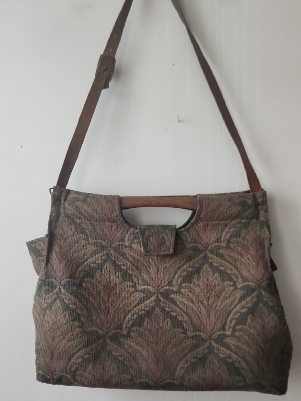 Tapestry Pattern Messenger Bag with Green Interior - Picture 8 of 15